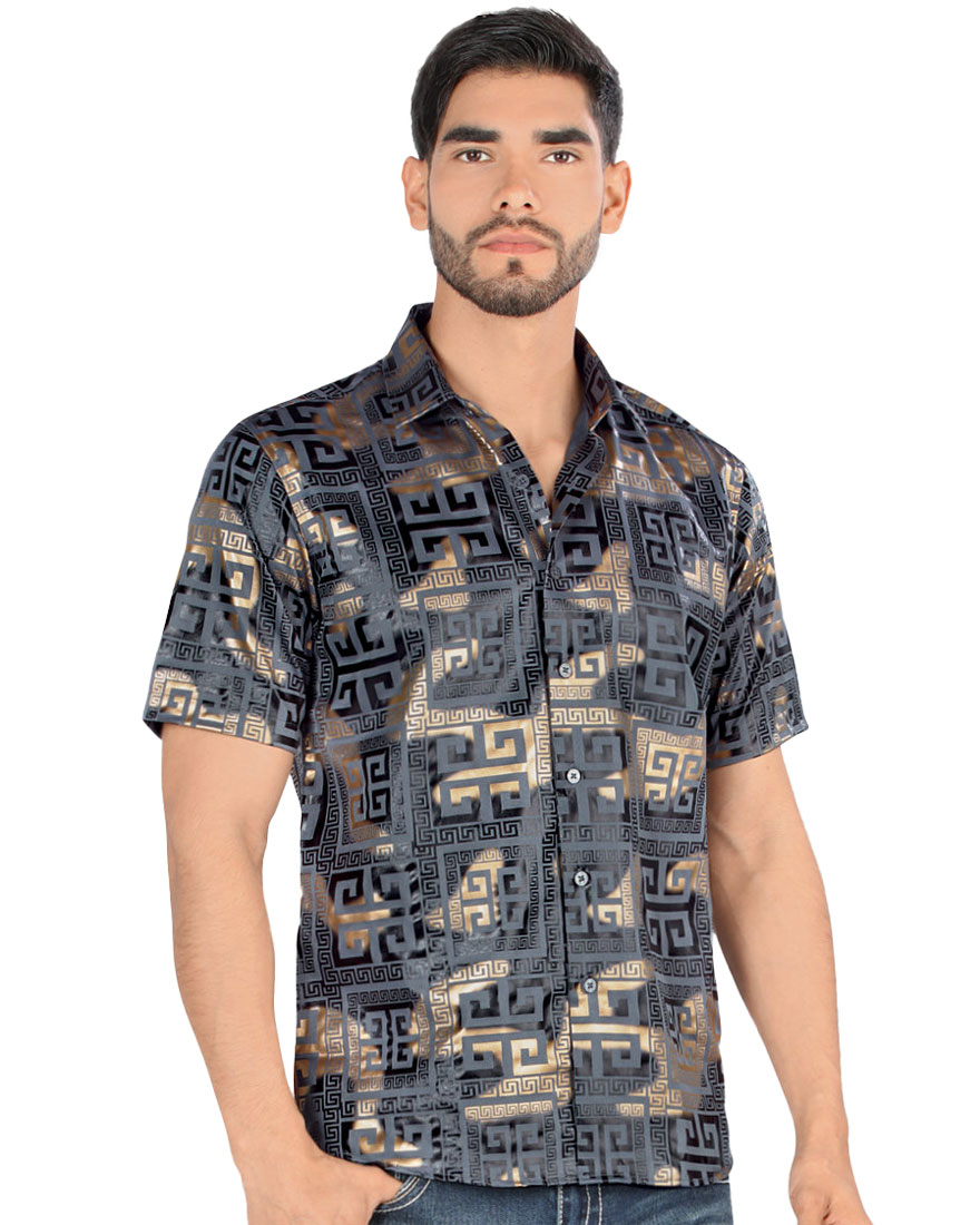 Montero 0799 Camisa Hombre Estampado Geometrico Gris