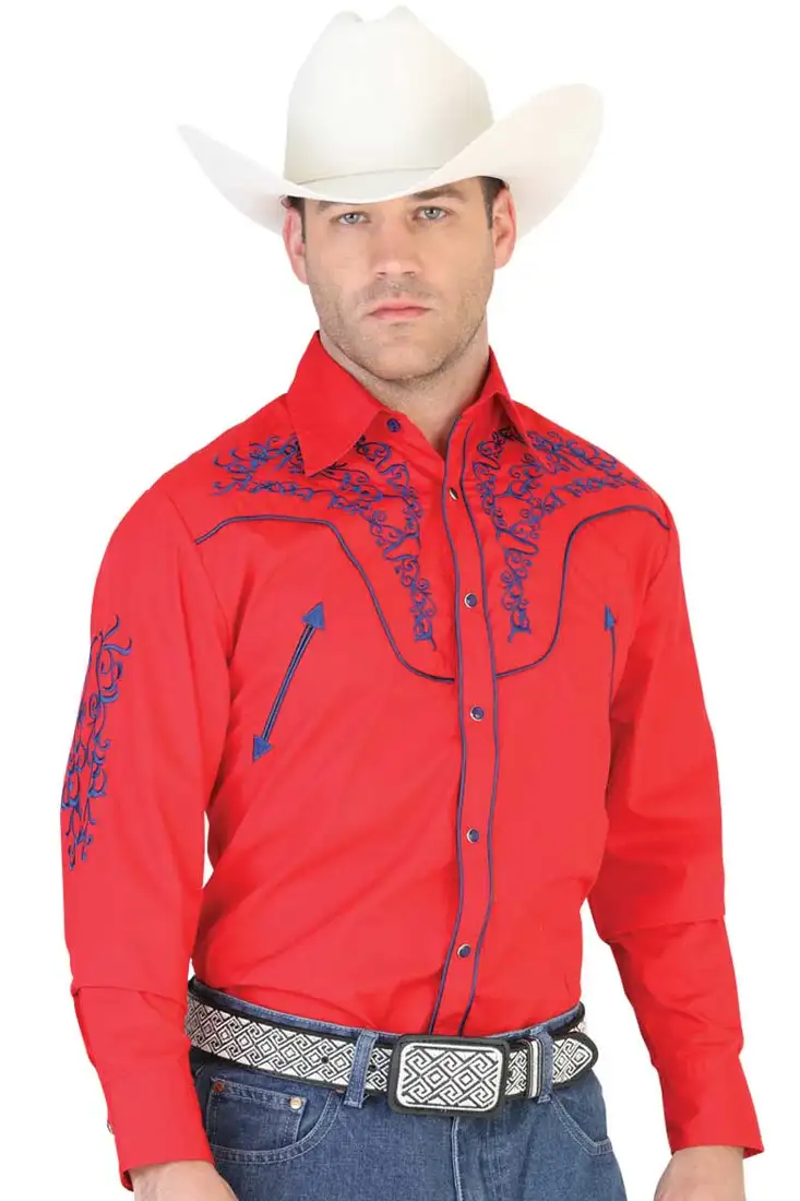 Camisa Vaquera Bordada Roja El General 42340