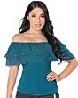 Blusa Campesina Teal Lisa Con Olan Lamasini 5730