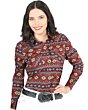 Camisa Vaquera Para Mujer Burgundy Estampada De Algodón 44407