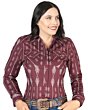 Camisa Vaquera Para Mujer Estampada Burgundy De Algodón 44438