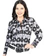 Camisa Vaquera De Mujer Snap Bottom Color Negro-Gris 44409