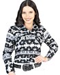 Camisa Vaquera Negra Con Blanco De Mujer Snap Bottom 44423