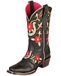 Bota Rodeo Negra de Mujer Herraduras y Flores Rojas Bordadas 51139
