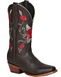 Botas Vaqueras Para Mujer El General 41785 Rodeo Color Canela Flores Rojas Bordadas