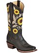 Bota Rodeo De Mujer Piel Crazy Color Chocolate Girasoles Bordados Centenario 125773