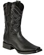 Botas de rodeo Montero TX-SHD-6 para hombre en piel negra con punta cuadrada y suela de hule, hechas en México
