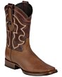 Botas de rodeo Montero TX-SHD-7 para hombre en piel miel con punta cuadrada y suela de hule, hechas en México