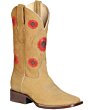 Bota Rodeo Texas Para Mujer El General 51125 Color Miel Con Flores Rojas Bordadas