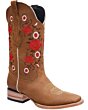Bota Vaquera Para Mujer Color Topo Con Rosas Rojas WD 11-493