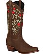 Botas Rodeo Retro Para Dama El General Color Camel Con Flores Rojas