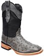 Botas de piel de avestruz gris para hombre con punta cuadrada, estilo rodeo americano, y suela de cuero duradera por White Diamonds.