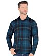 Camisa vaquera para hombre Montero 0814 de manga larga, diseño de cuadros en verde azulado y negro.