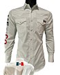 White Western Shirt with Mexican Flag Detail, Long Sleeve, Montero 0459