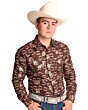 Camisa Vaquera Café Con Estampado De Herraduras y Caballos WD 11-892