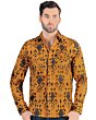 Front view of Men's Camel Long Sleeve Shirt with Tribal Pattern Lamasini 0105.