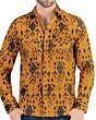 Close-up view of the tribal pattern on Men's Camel Long Sleeve Shirt Lamasini 0105.
