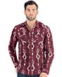Front view of Men's Burgundy Long Sleeve Shirt with Tribal Pattern Lamasini 0105.