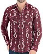 Close-up view of the tribal pattern on Men's Burgundy Long Sleeve Shirt Lamasini 0105.