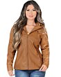 Woman wearing a Danesi 4040 Camel faux leather jacket, front view