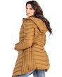 Back view of Danesi 4048 Camel long women's quilted jacket with hood.