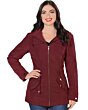 Front view of a model wearing the Danesi 4044 Burgundy jacket, showing the full zipper and drawstring details