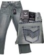 Men’s gray bootcut jeans with Western embroidery and contrast stitching – Lamasini 1870