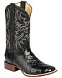 Perfil lateral de botas vaqueras para hombre en imitación Monster Fish negro con tubo bordado en negro, modelo ESDLC 44932.