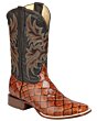 Perfil lateral de las botas vaqueras para hombre en imitación Monster Fish color cognac con tubo bordado en negro, modelo ESDLC 44933.