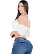 Model wearing Danesi D801 light blue jeans and a white crop top.