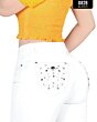 Back view of a woman wearing Danesi D828 White Boot Cut jeans, showcasing ornate pocket embellishments.