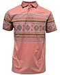 Lamasini 28219 men’s salmon polo shirt with earthy-tone Aztec print and contrast collar.