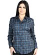 Women’s Western Shirt in Navy-White Plaid, Long Sleeve Version – El General 44723