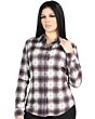 Women's Western Shirt in Beige and Burgundy Plaid, Long Sleeve Version – El General 44730