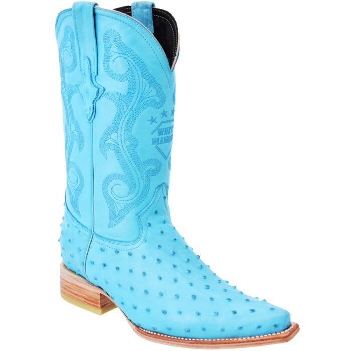 Botas Vaqueras Grabado Avestruz White Diamonds Boots 11-117 Color Baby Blue
