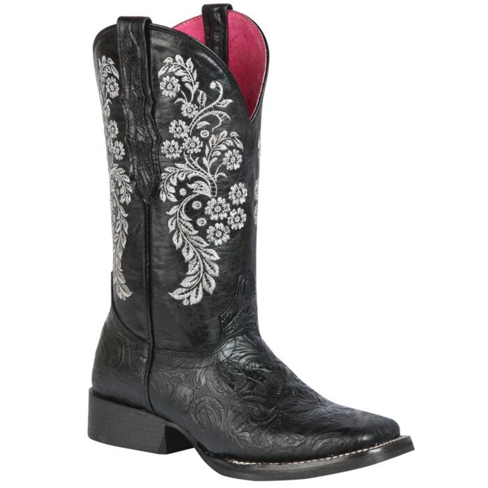 Bota Rodeo Piel Grabada Para Mujer Color Negro
