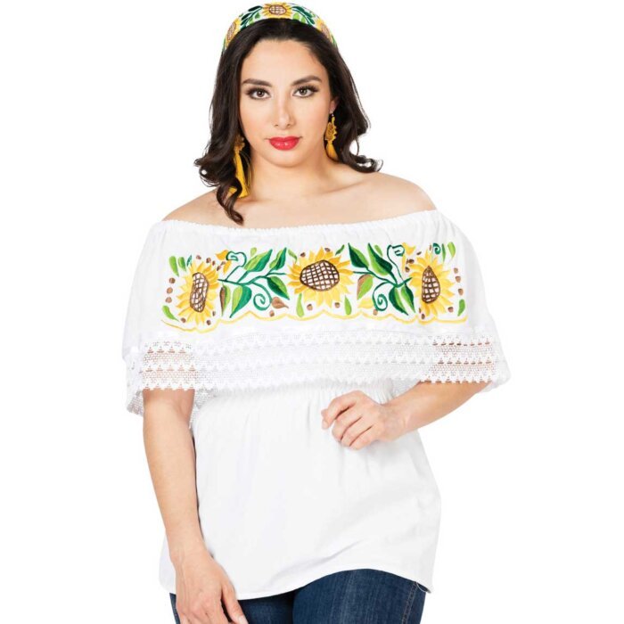 Blusa Artesanal Campesina Girasol 603064 Blanca