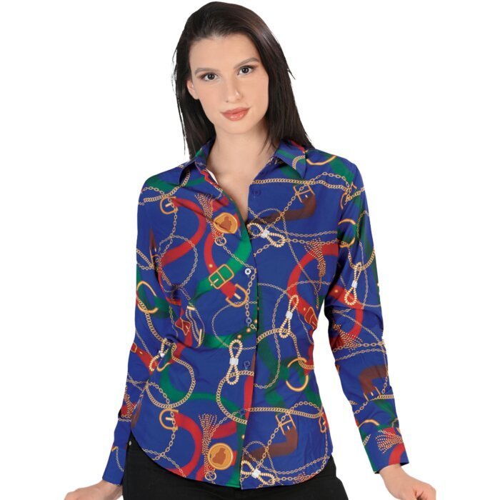 Blusa Azul Diseño De Cintos Y Cadenas De Oro Lamasini 2313