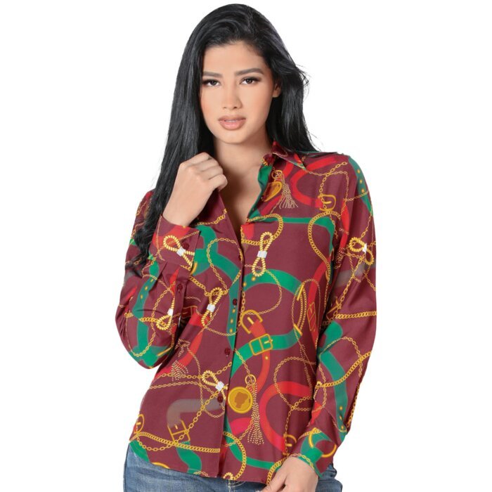 Blusa Vino Diseño De Cintos Y Cadenas De Oro Lamasini 2313
