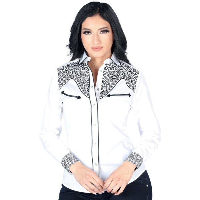 Blusa Vaquera Blanca Snap Button Bordada Lamasini 2322