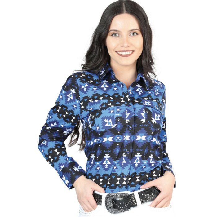 Camisa Vaquera De Mujer Snap Bottom Color Azul 44410