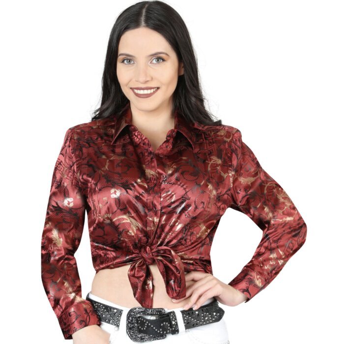 Blusa Estampada De Moda Manga Larga Burgundy 44595