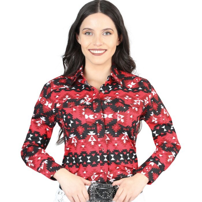 Camisa Vaquera De Mujer Snap Bottom Roja 44408