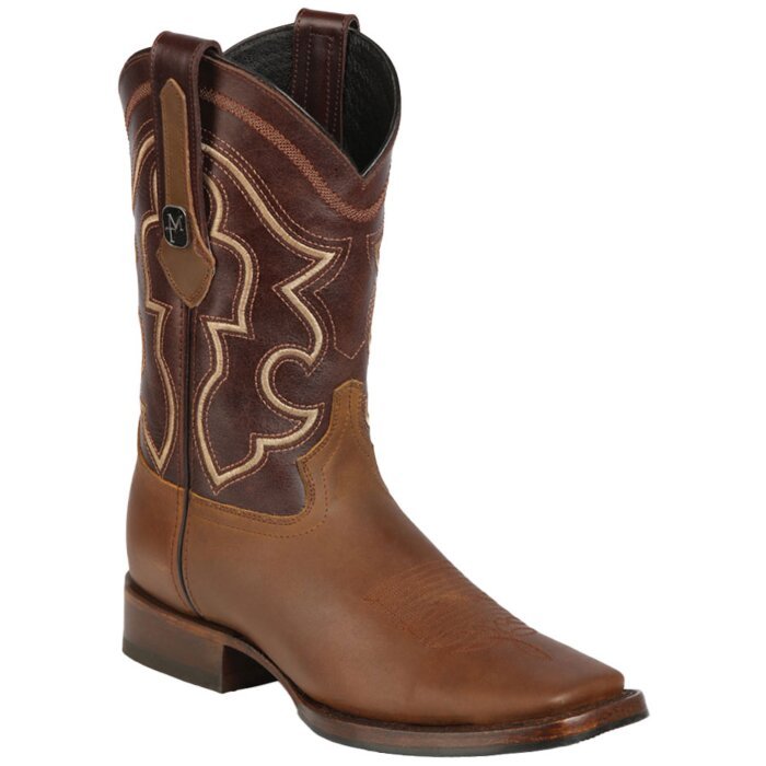 Botas de rodeo Montero TX-SHD-7 para hombre en piel miel con punta cuadrada y suela de hule, hechas en México