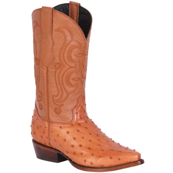 Botas Vaqueras Puntal Imitación Avestruz Color Cognac