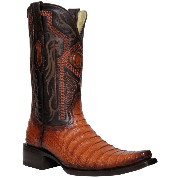 El General 45080 Cognac Caiman Belly Boots, Versace Toe, Premium Exotic Leather