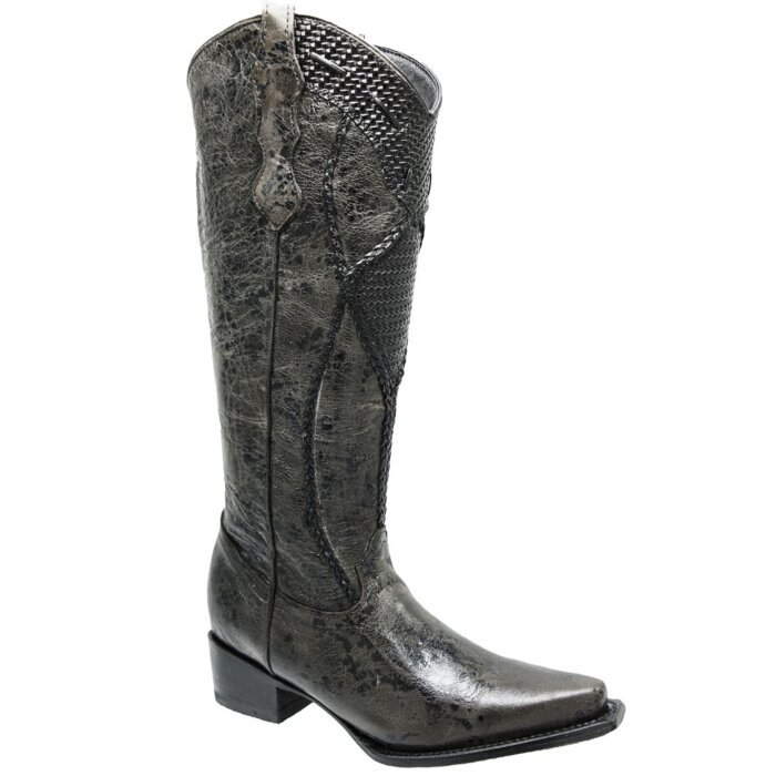Botas Altas Para Dama Grabado Rústico Color Gris Oscuro WD 11-525