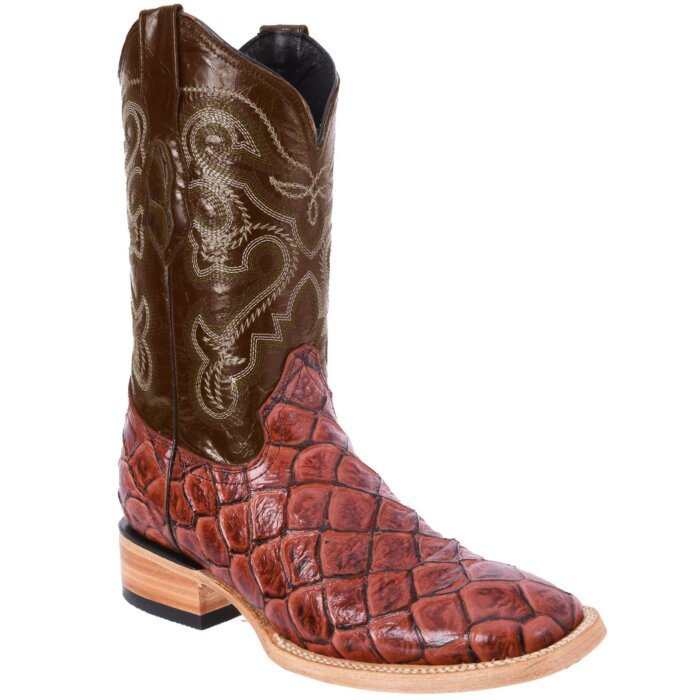 Monster Fish Print Leather Boots Cognac Color WD 11-293