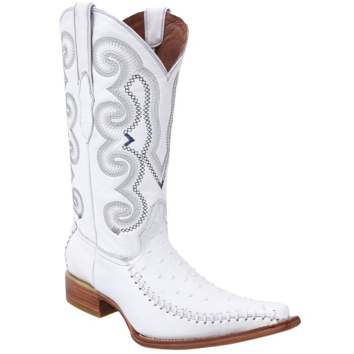 Botas Para Hombre Piel Grabada Avestruz Blancas WD 11-106
