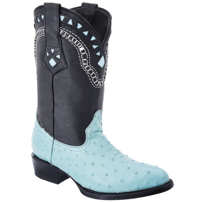 Botas Vaqueras Piel De Avestruz Color Baby Blue WD 11-185